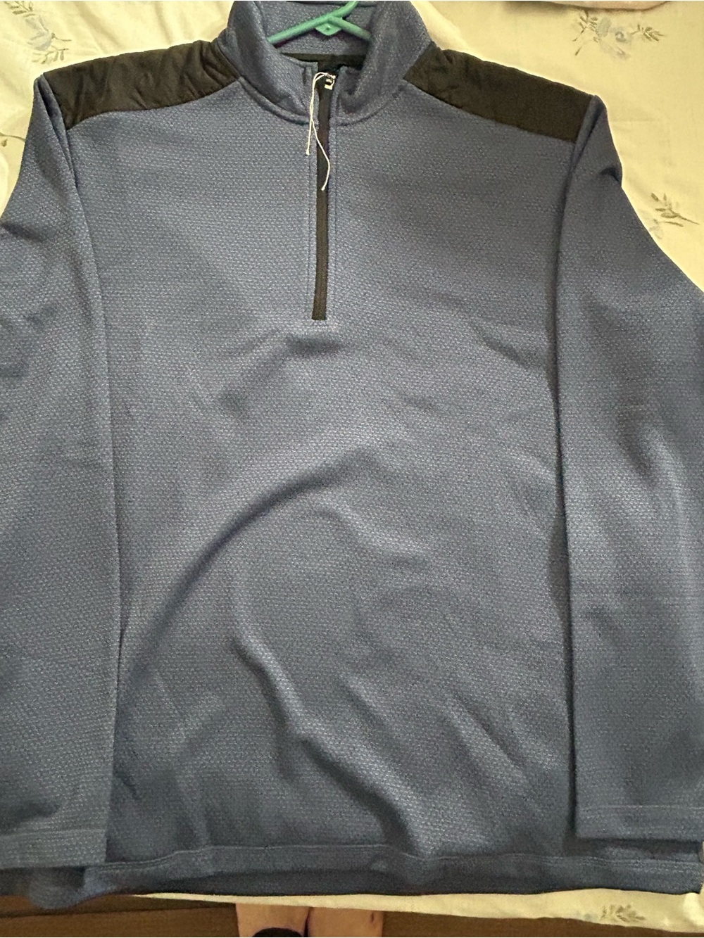 NWOT - Ben Hogan Men's Blue Half-Zip Sweater with Black Shoulder Panels